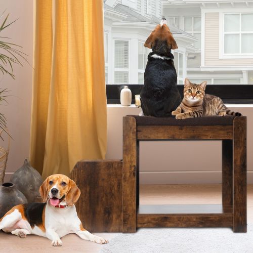 Pet Bunk Bed with Removable Step for Dogs and Cats, Multi-Level Bed Window Perch Seat Platform with Cushion and Cat Scratch Pad, Indoor Use Pet Bunk Bed with Removable Step for Dogs and Cats, Multi-Level Bed Window Perch Seat Platform with Cushion and Cat Scratch Pad, Indoor Use